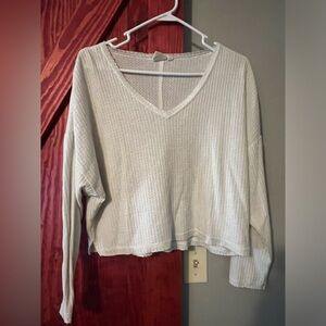 Cropped Long sleeve waffle shirt